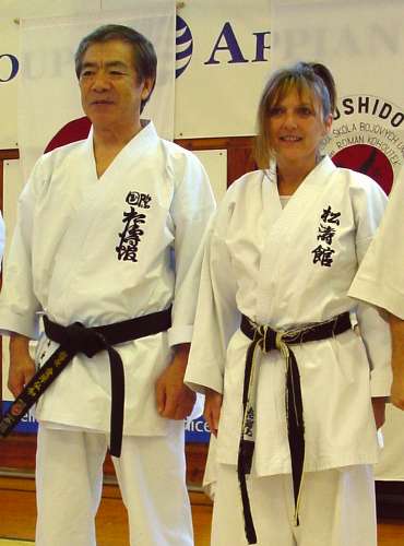 Hirokazu Kanazawa und Funakoshi-Karateka Elke Beck waren sich auf Anhieb sympathisch