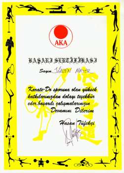 Urkunde "Danksagung - Verdienste um den Karatesport"